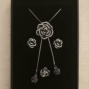 Black Enamel And White Crytal Jewelry Set